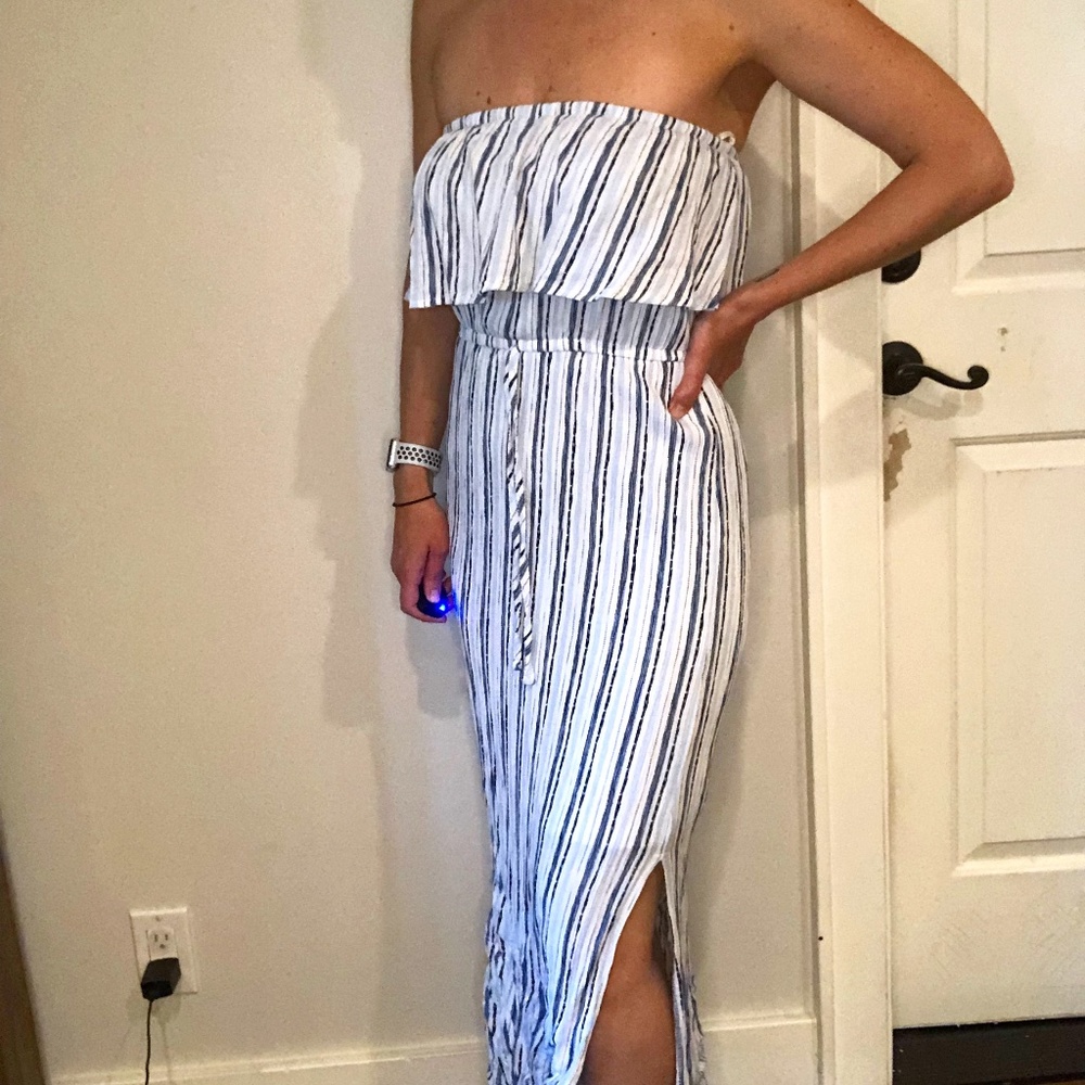 Casual strapless maxi blue and white size Small